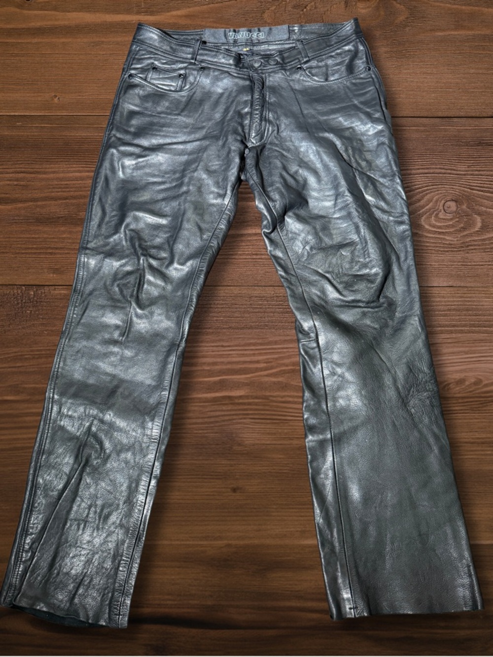 Vanucci Leather Motorcycle Pants Mens 38 Black Biker Riding Gear
